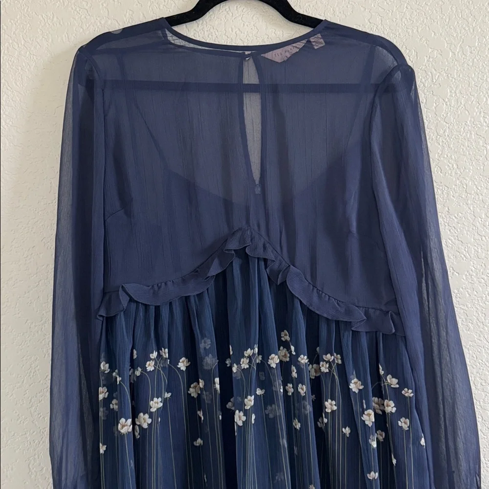 Ted Baker Zemi Pearl Printed Long Sleeve Mini Dress Dark Blue 3 US 8 - Picture 5 of 12